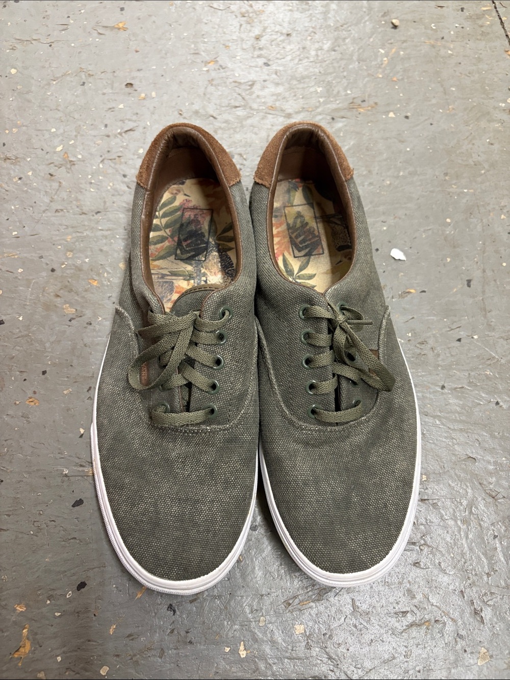 Vans Olive Green Canvas Low-Top Sneakers with Brown Trim